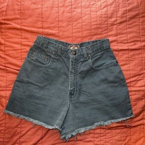 Green high waisted denim shorts